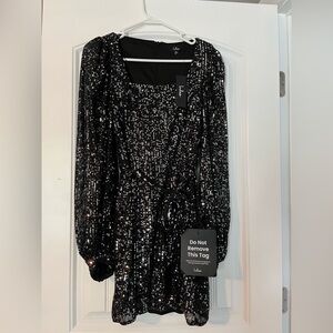 NWT Lulu's Black Sequin Long Sleeve Mini Dress
